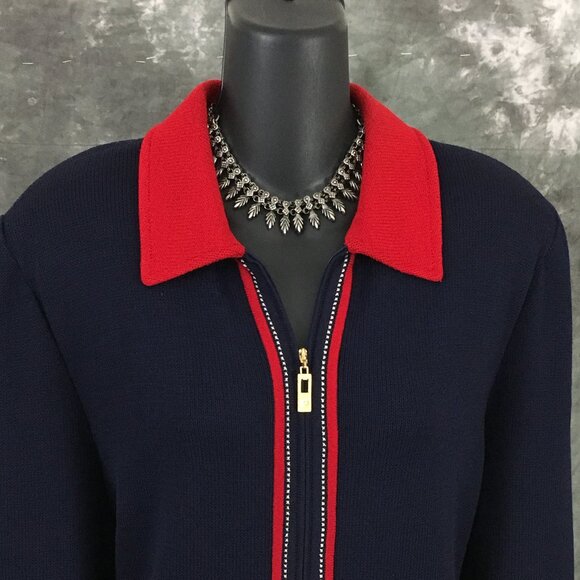BEAUTIFUL st john collection knit blue red multi jacket skirt suit size 14 - Picture 5 of 9